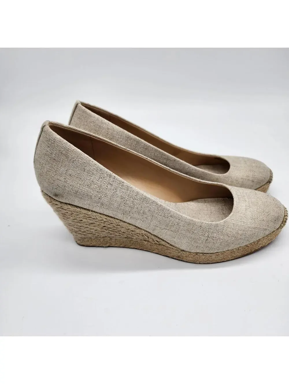 J.Crew Metallic Cream Espadrille Wedge Shoes Women's Size 11 Canvas